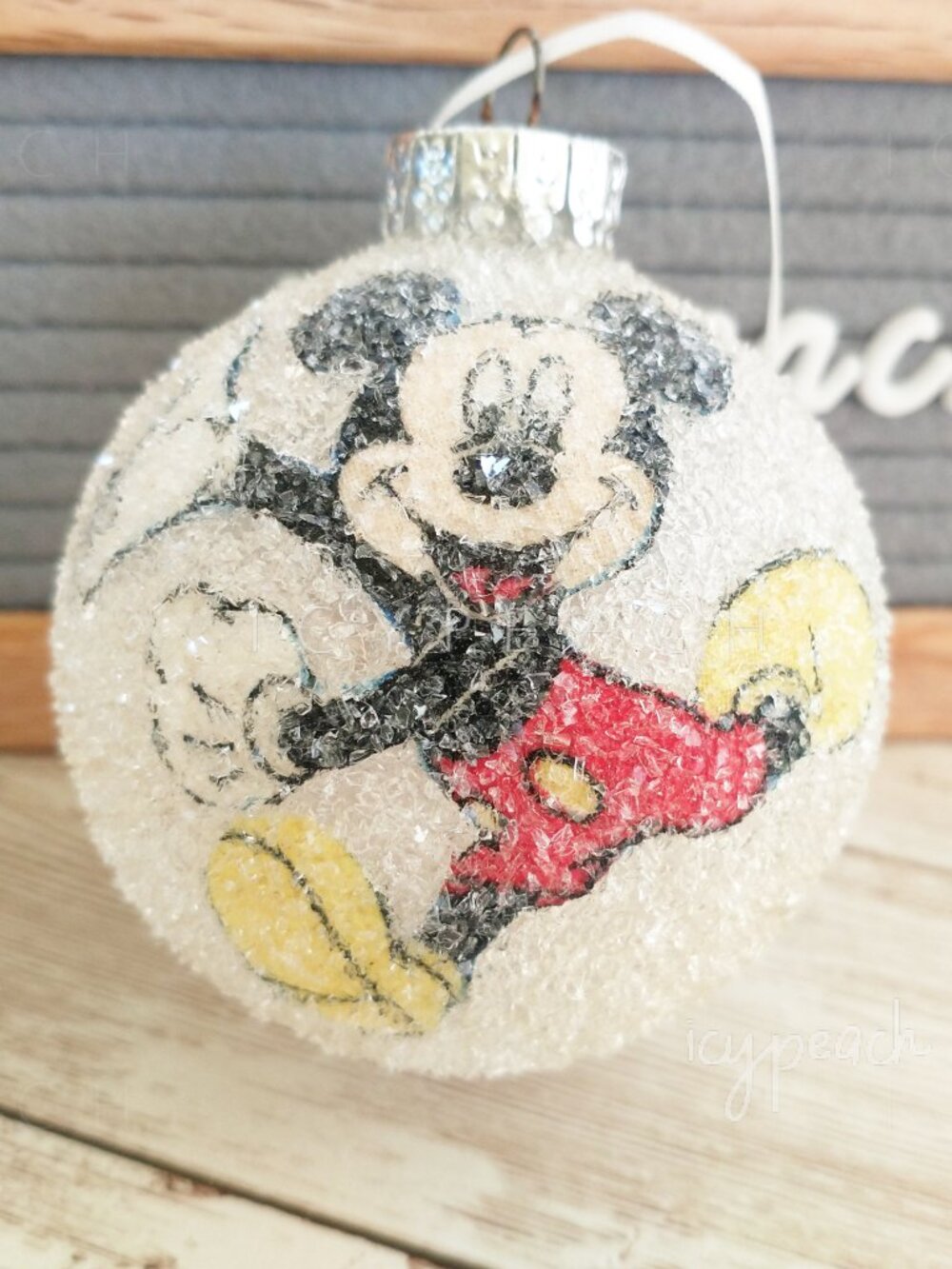 Mickey Mouse Tree Ornament Vintage Disney Frosted Glass Snowball Holiday Bulb - Picture 8 of 14